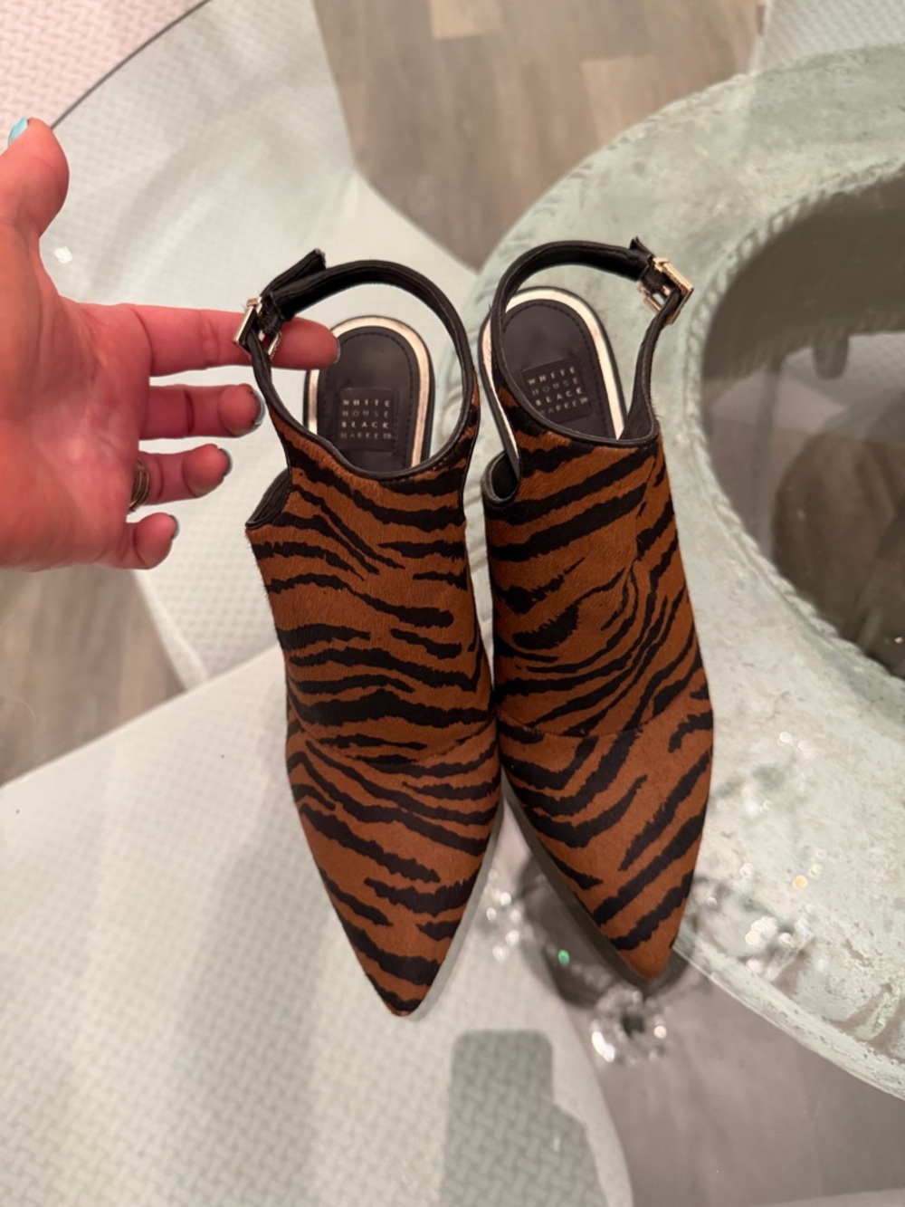 White House Black Market Dana Tiger print calf hair Heels slingback shoes size 8 - Picture 8 of 10